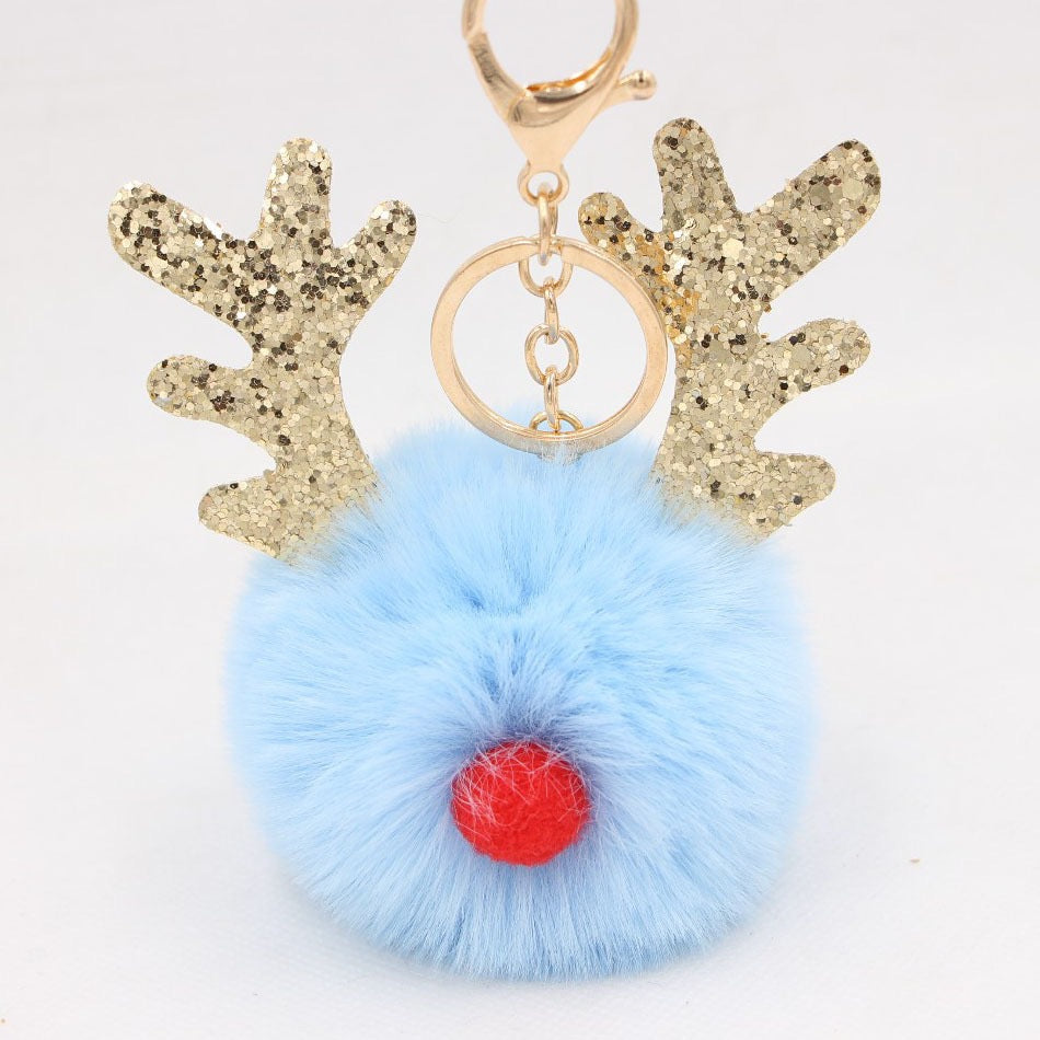 Wholesale Christmas Antler Plush Ball Keychain